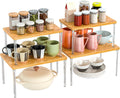 Jolitac Cabinet Organizer Shelf - Set of 4 Clear Acrylic Spice Rack, Stackable Pantry Storage Shelves for Kitchen Counter, Bathroom, Desk - Multi-Purpose Bamboo Space Saving Shelves, Easy Assembly