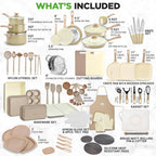 NutriChef 75-Piece Non-Stick Pots and Pans Set, Complete Ceramic Cookware Set with Bakeware, Utensils, Knife Set, & Accessories, Stain-Resistant, Food-Grade Safe, Cream/Brown