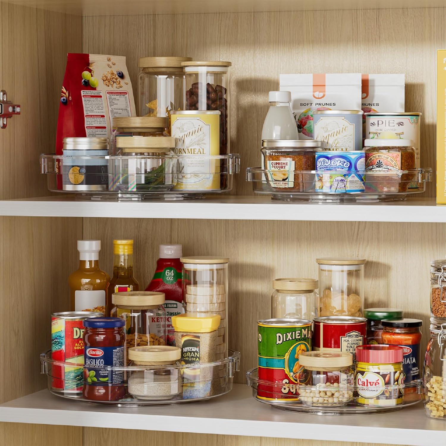 LAMU 4 Pack 12in Lazy Susan Organizer, Clear Lazy Susan Turntable for Cabinet, Refrigerator, Table Top, Kitchen, Bathroom, Pantry Organizers and Storage