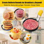 4 Pack Fried Egg Molds Round Stainless Steel Fried Egg Ring with Silicone Handle Perfect for Making Breakfast Sandwiches, Burgers, Pancakes Suitable for Home or Breakfast Carts (3 inch & 4 inch）