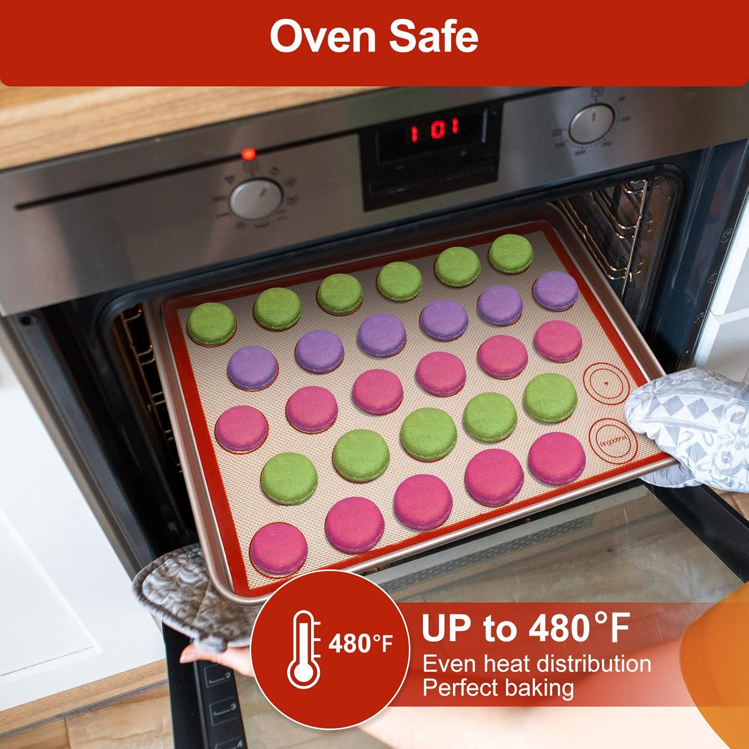 Silicone Baking Mat Set of 4, Easy Clean & Non-Stick Food Grade Reusable Baking Mat, Silicon Baking Mats Oven Liner Sheet, Round & Square Cake Mat, Pastry Board Rolling Dough Mats for Macaron Cookie