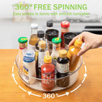 2 Pack Lazy Susan Cabinet Organizer with Handle 12 inch, Clear Spinning Lazy Susan Turntable for Pantry, Kitchen Sink, Corner Cabinet, Bathroom, Countertop, Non-Skid Liners Included, Free Rotating