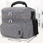 FlowFly Double Layer Cooler Insulated Lunch Bag Adult Lunch Box Large Tote Bag for Men, Women, With Adjustable Strap,Front Pocket and Dual Large Mesh Side Pockets
