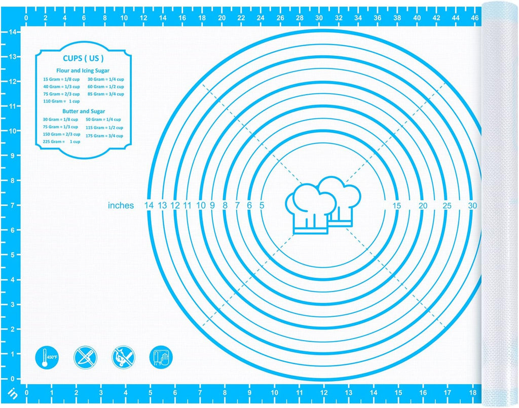 Silicone Pastry Mat,26" x 16" Nonstick Large Durable Silicone Sheet Mat with Measurement Non-slip Dough Rolling Mat for Pie Crust, Pizza, Cookies