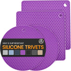 Silicone Trivet Mats 4 Heat Resistant Pot Holders Multipurpose Non-Slip Hot Pads for Kitchen Potholders, Drying mat, Jar Opener, Spoon Holder, Coaster(Violet)