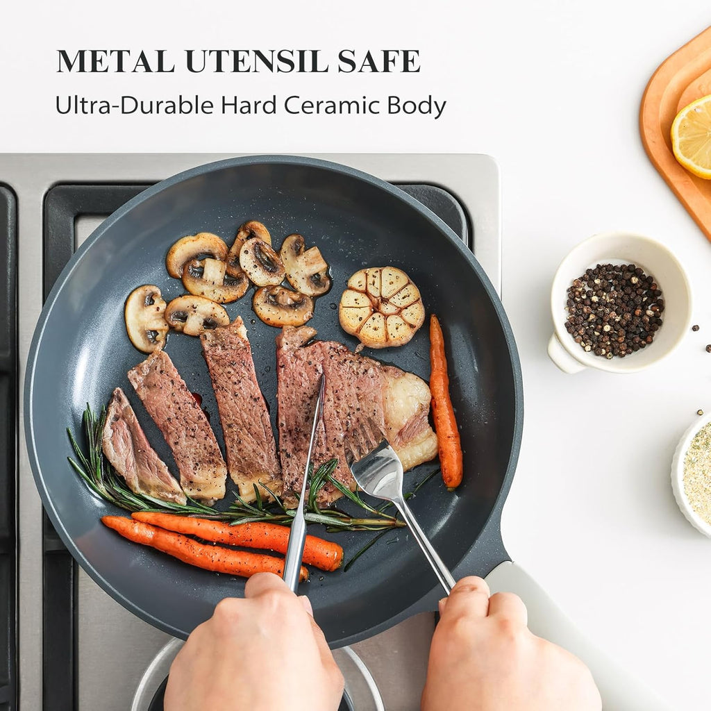 Nonstick Ceramic Frying Pan, Non Toxic Skillet, Healthy Egg & Omelet & Chef's Pan, PTFE PFOA & PFAS Free, Induction Compatible (8-Inch, Blue Gray)