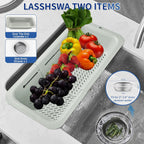 LASSHSWA Collapsible Colander and Strainer for Kitchen, Over the Sink Strainer Basket for Kitchen, Fruit Pasta Food Strainer Expandable Plastic Colander with A Sink Drain Strainer Stainless Steel