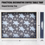 Spsyrine Decorative Serving Tray with Handles, Blue Lacquered Coffee Table Tray for Ottoman, Rectangle Waterproof Platters for Centerpieces, Parties, Living Room, Kitchen Counter Organization Turtle