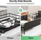 Dish Drying Rack - Large Dish Racks for Kitchen Counter, Expandable Dish Drainers with Cutlery Holder Stainless Steel Rustproof, Black