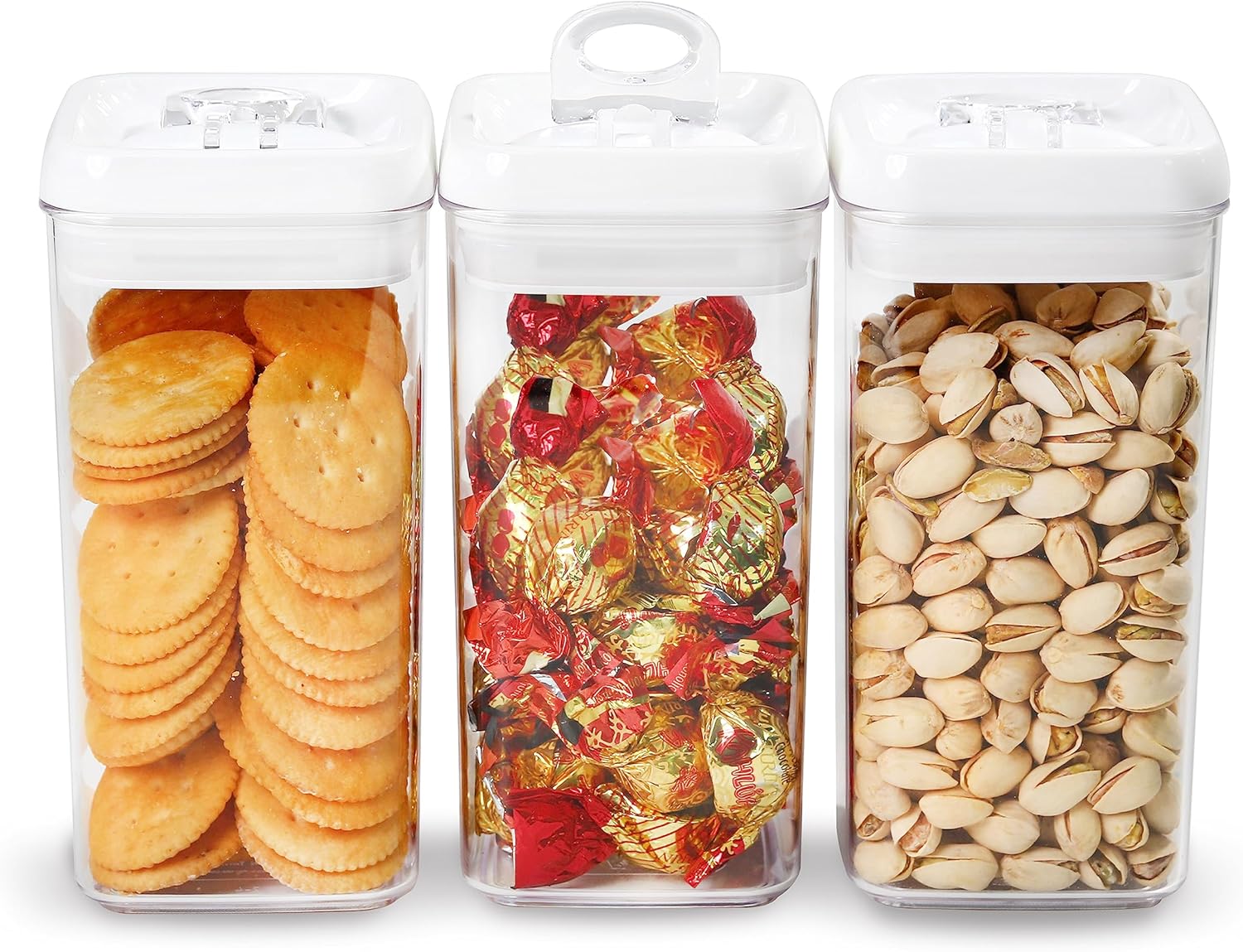 Felli Flip Tite Food Storage Container with Lid Airtight 4" Ring Seal Flip Top, Stackable Acrylic Canister Jar for Pantry Kitchen Counter, Snack Coffee Bean Granola Pet Treats Cracker Holder (1.2 L)