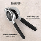 Zulay Lemon Squeezer Stainless Steel with Premium Heavy Duty Solid Metal Squeezer Bowl (Black Grip, Large)