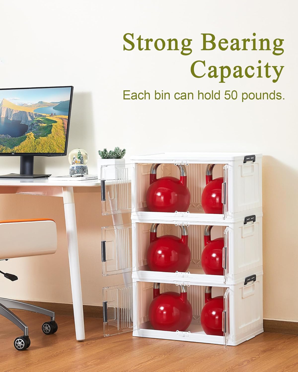 OlarHike 48QT Stackable Storage Bins with Lids - Folding Storage Boxes with Doors and Wheels, Collapsible Plastic Storage Organizer for Closets, Storage and Organization, 6 Pack Cubes