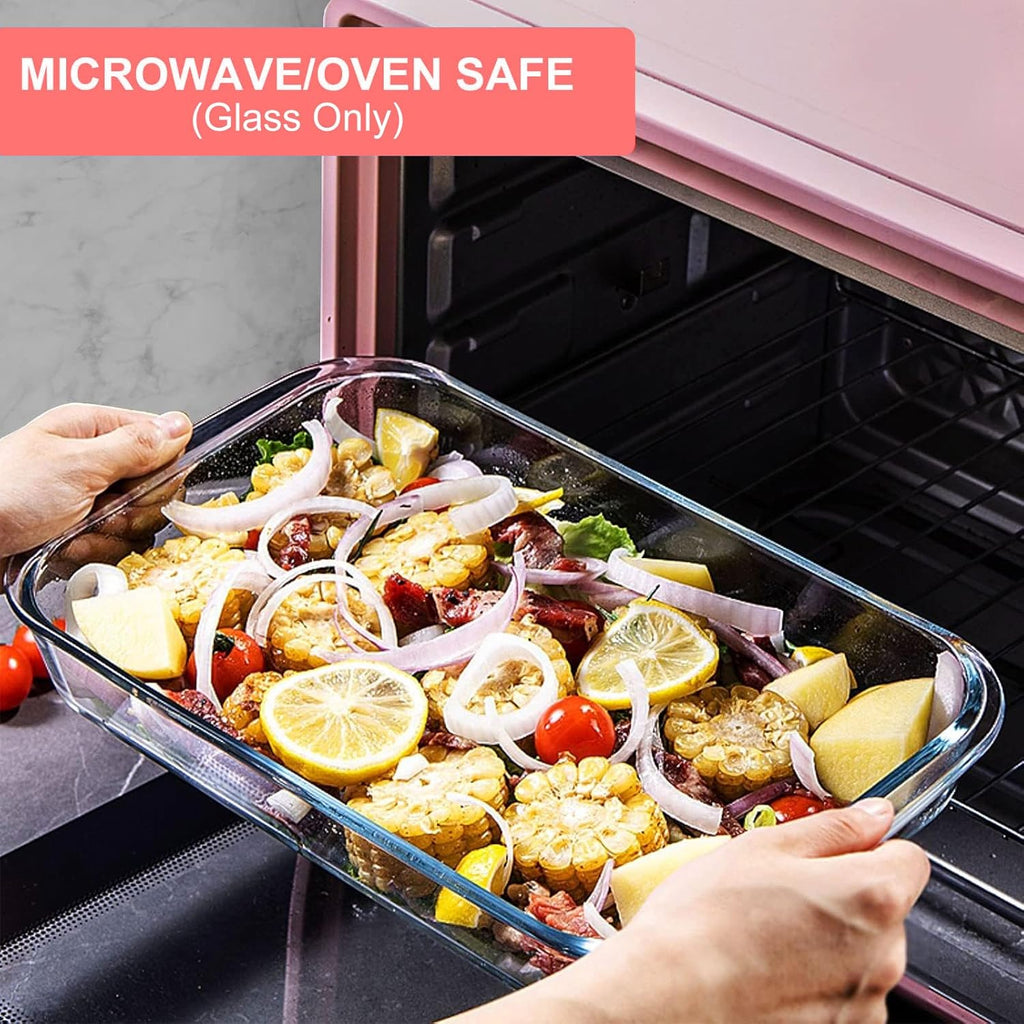 KOMUEE 8 Pieces Glass Baking Dish with Lids Rectangular Glass Baking Pan Bakeware Set with BPA Free Lids, Baking Pans for Lasagna, Leftovers, Cooking, Kitchen, Fridge-to-Oven, Red