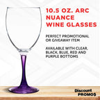 DISCOUNT PROMOS Nuance Wine Glasses by ARC 10.5 oz. Set of 10, Bulk Pack - Restaurant Glassware, Perfect for Red Wine, White Wine, Cocktails - Purple