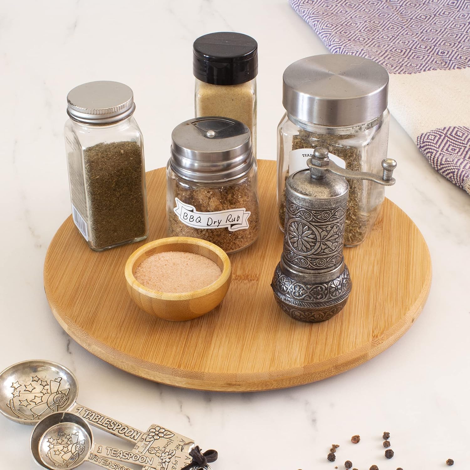 TB Home Lazy Susan Organizer for Cabinet, Pantry or Tabletop – 10" Bamboo Turntable for Kitchen, Counter or Spice Rack Storage