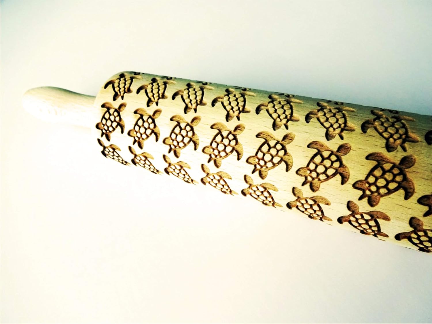 TURTLES EMBOSSING ROLLING PIN LASER ENGRAVED WOODEN DOUGH ROLLER with TURTLES COOKIES DECORATING ROLLER