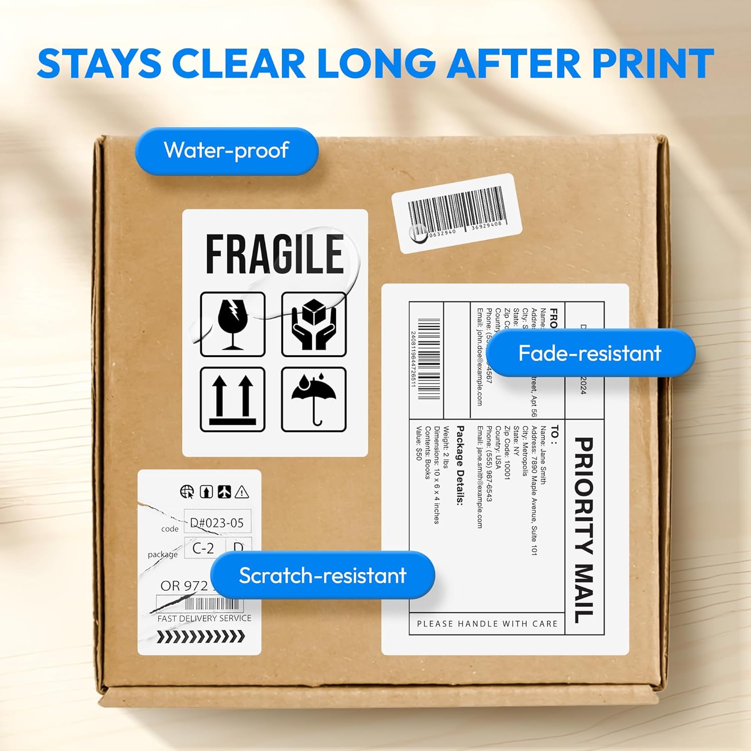 3x2 Direct Thermal Label, Barcode Address Mailing Name Shipping Labels, Perforated Thermal Stickers, Multipurpose, Commercial Grade for Thermal Printer, Strong Adhesive, 735/Roll, 4 Rolls
