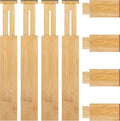 FJO 4 Pack Adjustable Bamboo Drawer Dividers - 12.5" - 21.7" Expandable Drawer Separators for Kitchen, Utensils, Clothes, Bedroom, Dresser, Bathroom (Beige)
