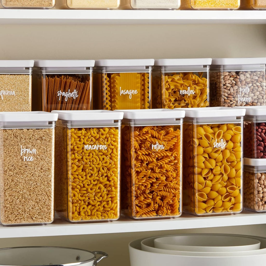 Talented Kitchen Pantry Labels for Containers (375 Pack) - White Script Pantry Stickers for Organizing Food Containers, Jars, Storage, and Bins (Water Resistant)