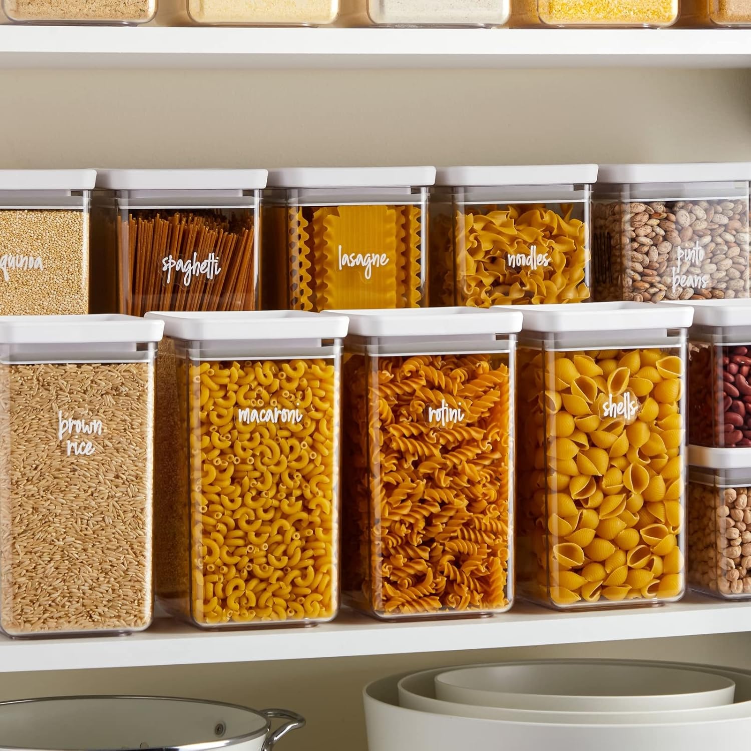 Talented Kitchen Pantry Labels for Containers (375 Pack) - White Script Pantry Stickers for Organizing Food Containers, Jars, Storage, and Bins (Water Resistant)