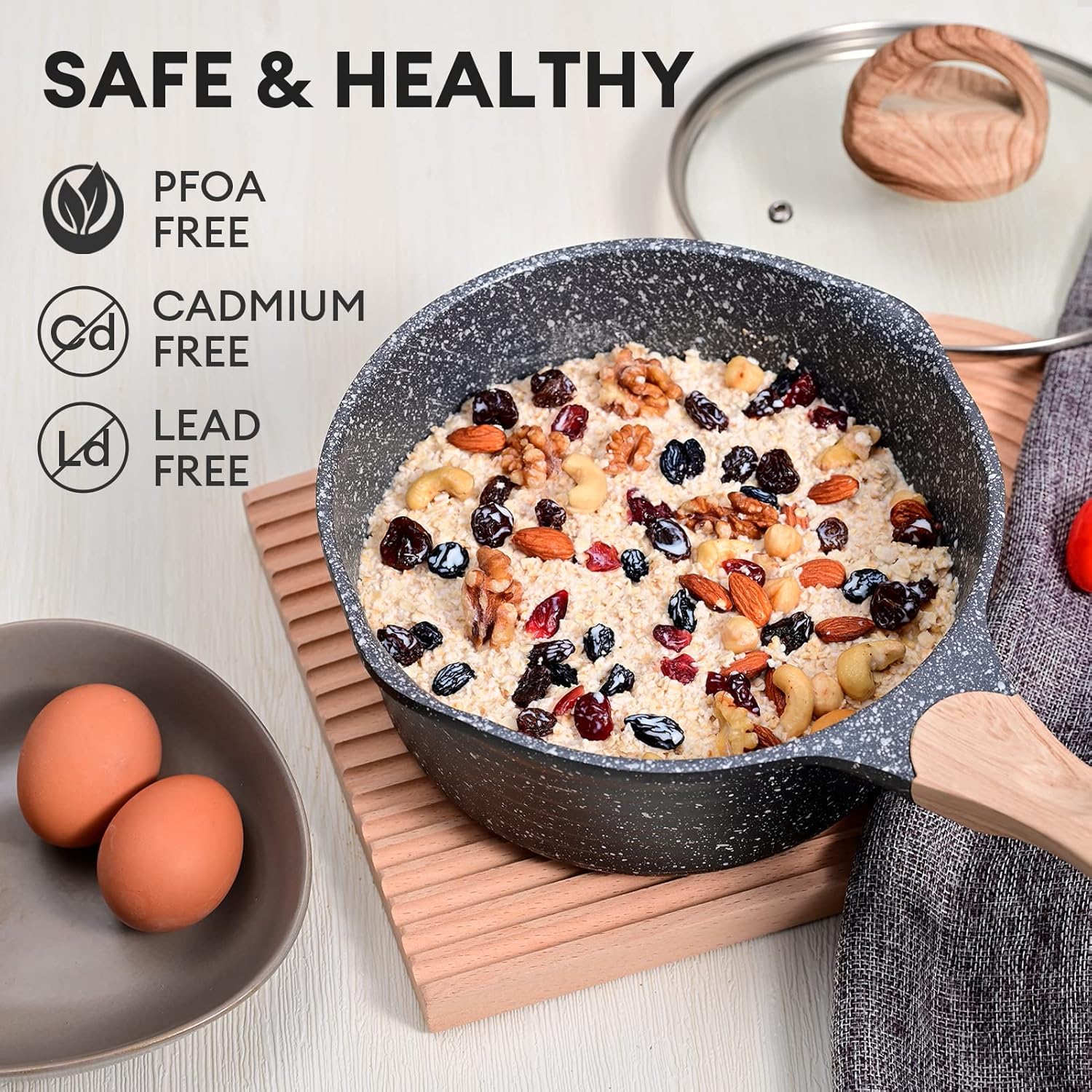 JEETEE 2 Quart Sauce Pan with Lid, Non Stick Small Pot with Coating, Masterclass Cookware Sauce Pot for Cooking, PFOA/PFOS Free
