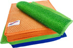 24 Pack Microfiber Scrub Dish Cleaning Cloth, Non-Scratch, Reusable & Durable for Pan Pot Dish Cooktop Stovetop Counter Kitchen Household, Machine Washable, 6 x 6 Inch, Orange, Blue & Green Assorted