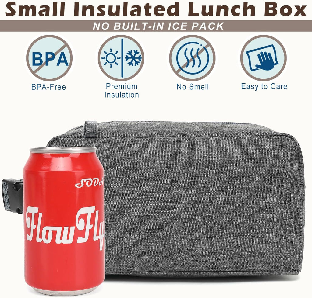 FlowFly Small Insulated Lunch box Portable Soft Bag Mini Cooler Thermal Meal Tote Kit with Buckle for Work, GreyWithBuckle