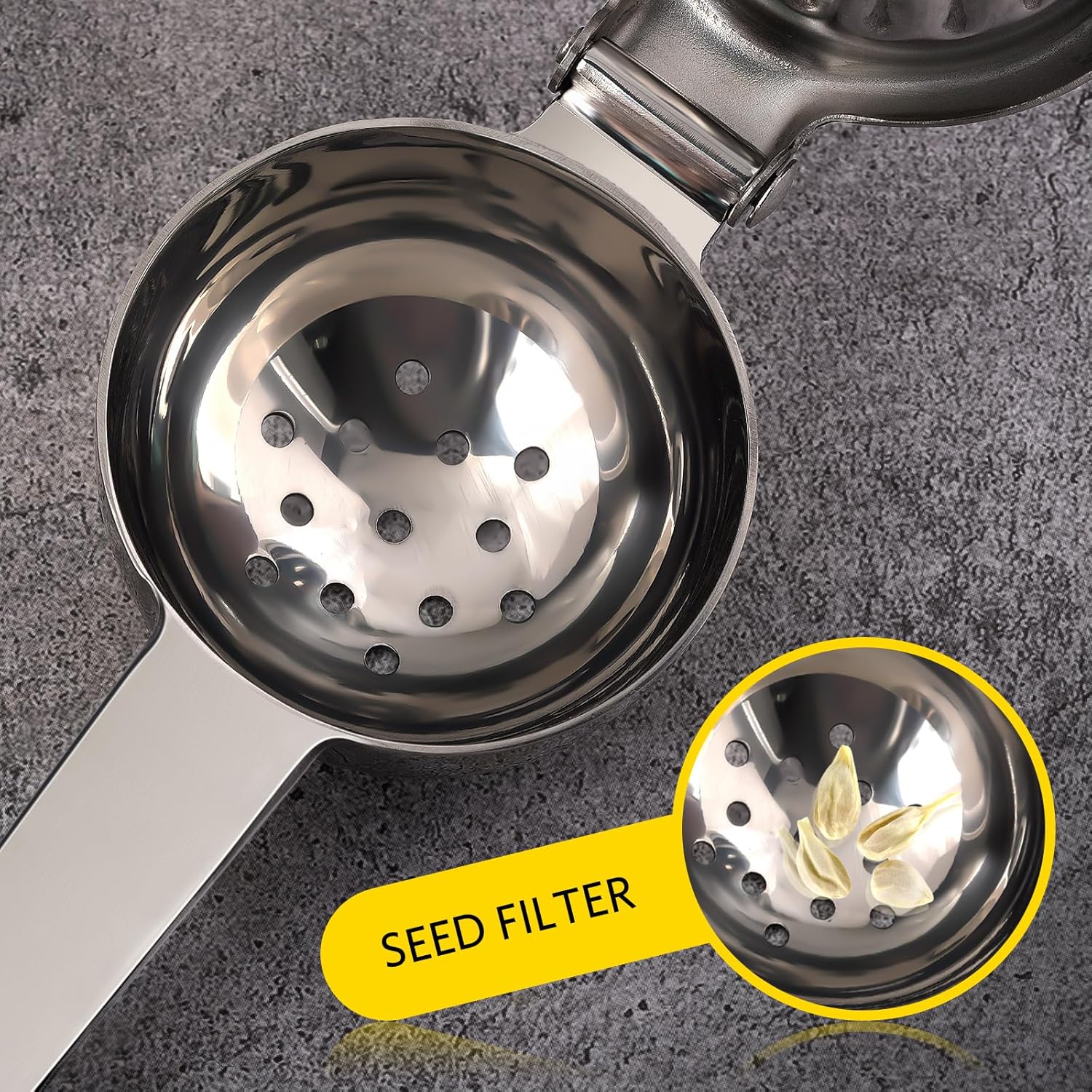 Lemon Squeezer, Sopito Stainless Steel Citrus Press Juicer Heavy Duty with Large Metal Squeezer Bowl for Seedless Juicing, Non-Slip Grip Design Manual Juicer, Silver