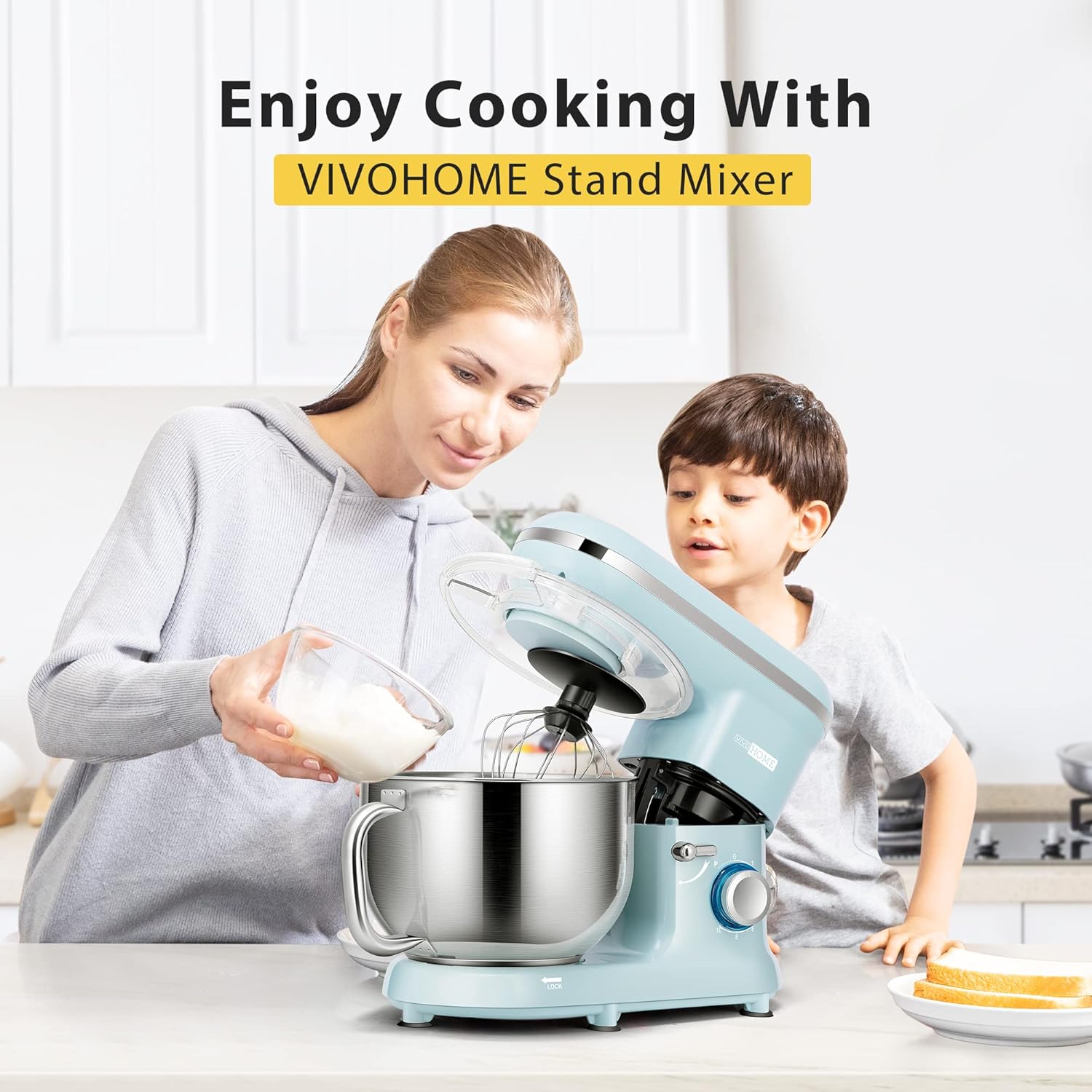 VIVOHOME Stand Mixer, 660W 10 Speed 6 Quart Tilt-Head Kitchen Electric Food Mixer with Beater, Dough Hook, Wire Whip and Egg Separator, Blue