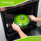 Cast Iron Pot with Lid – Non-Stick Ovenproof Enamelled Casserole Pot, Oven Safe up to 500° F – Sturdy Dutch Oven Cookware – Green, 5-Quart, 24cm – by Nuovva