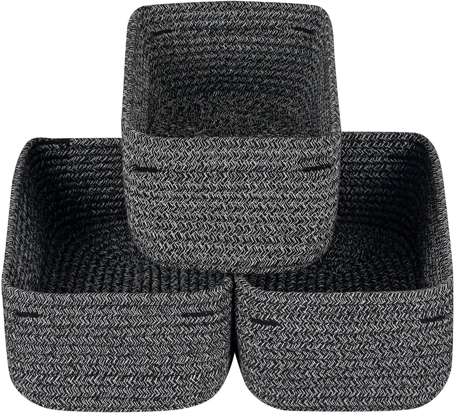 CubesLand Mixed Black Baskets Bins for Organizing,Small Woven Storage Baskets for Shelves,Cute Closet Cube Bins Set 3,Baby Nursery Cube Organizer Toys Basket Bin,Home Decor Organization Bins