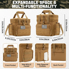 QT&QY Tactical Lunch Box for Men Expandable 18L Heavy Duty Military Insulated Cooler Bag, Leakproof Thermal Lunch Bag for Work Camping Outdoor Picnic Pail Adult Meal MOLLE Webbing Khaki