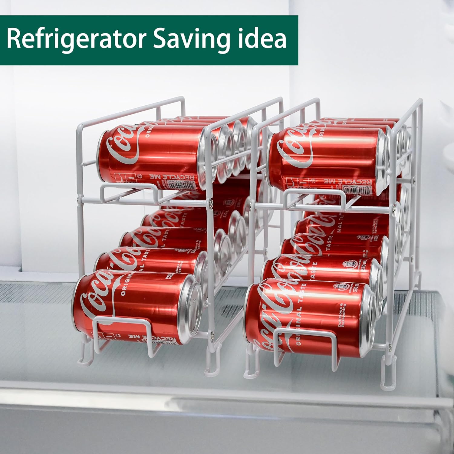 SUFAUY Soda Can Organizer Rack, Stackable Beverage Can Dispenser Holder for Pantry/Refrigerator, Set of 2, White