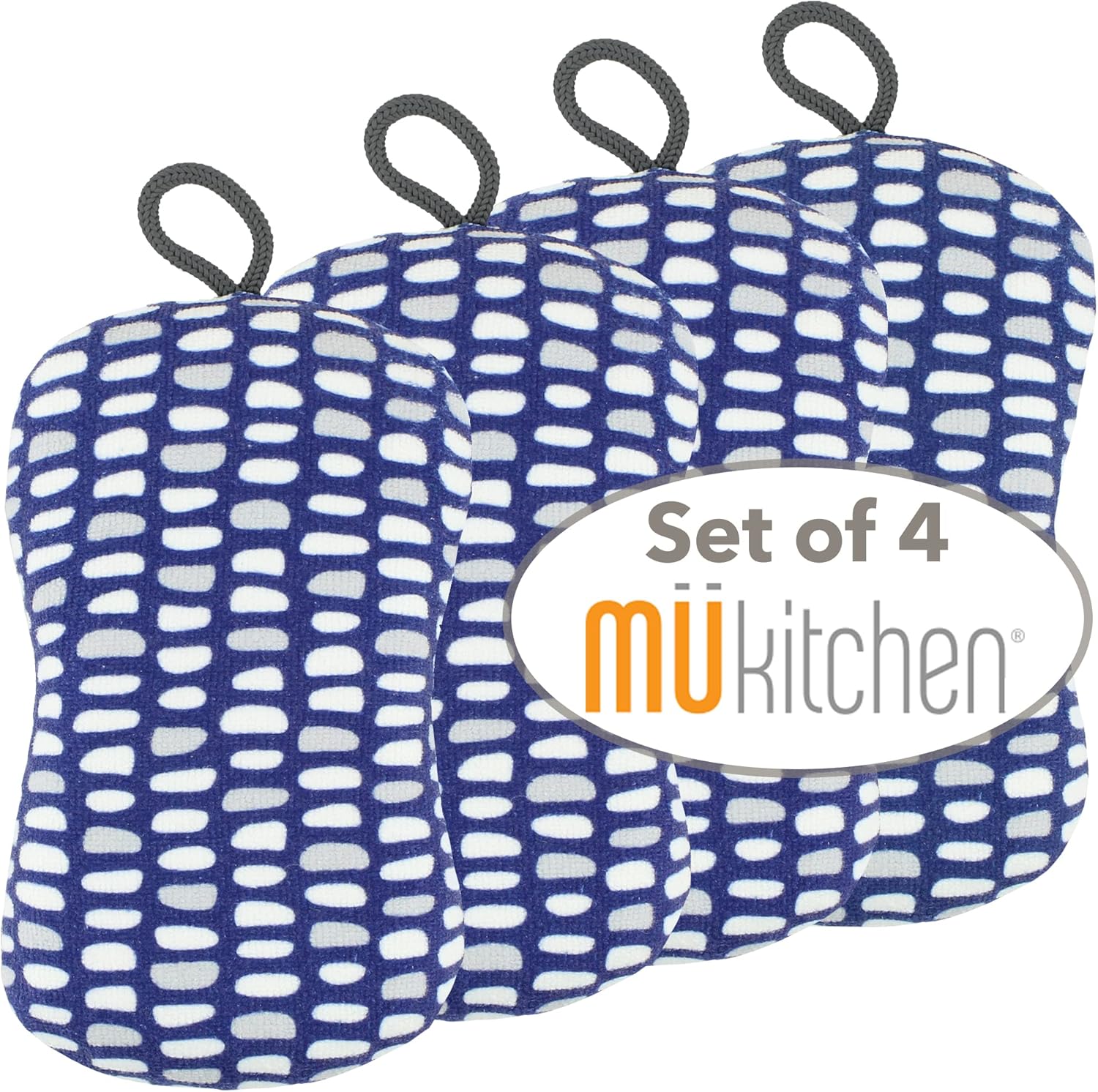 MÜkitchen Premuim Sponge for Dishes and Household Cleaning | Microfiber Print and Non-Scratch Scrub Pad | Set of 4 | (Stones)