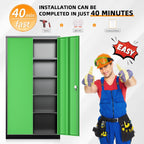 INTERGREAT Storage Cabinet, 72” Steel Locking Closet with Doors and 4 Adjustable Shelves, Tool Unit for Home Office, Garage & Tall Lockable File Cabinet, Black Green.