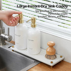 Water Absorbing Stone Sink Caddy Kitchen Sink Organizer Tray, Diatomite Bathroom Counter Tray, Gold Faucet Drying Mat Coaster Soap Dish Rack Riser Dispenser Sponge Holder, White 12.5" x 4.5"