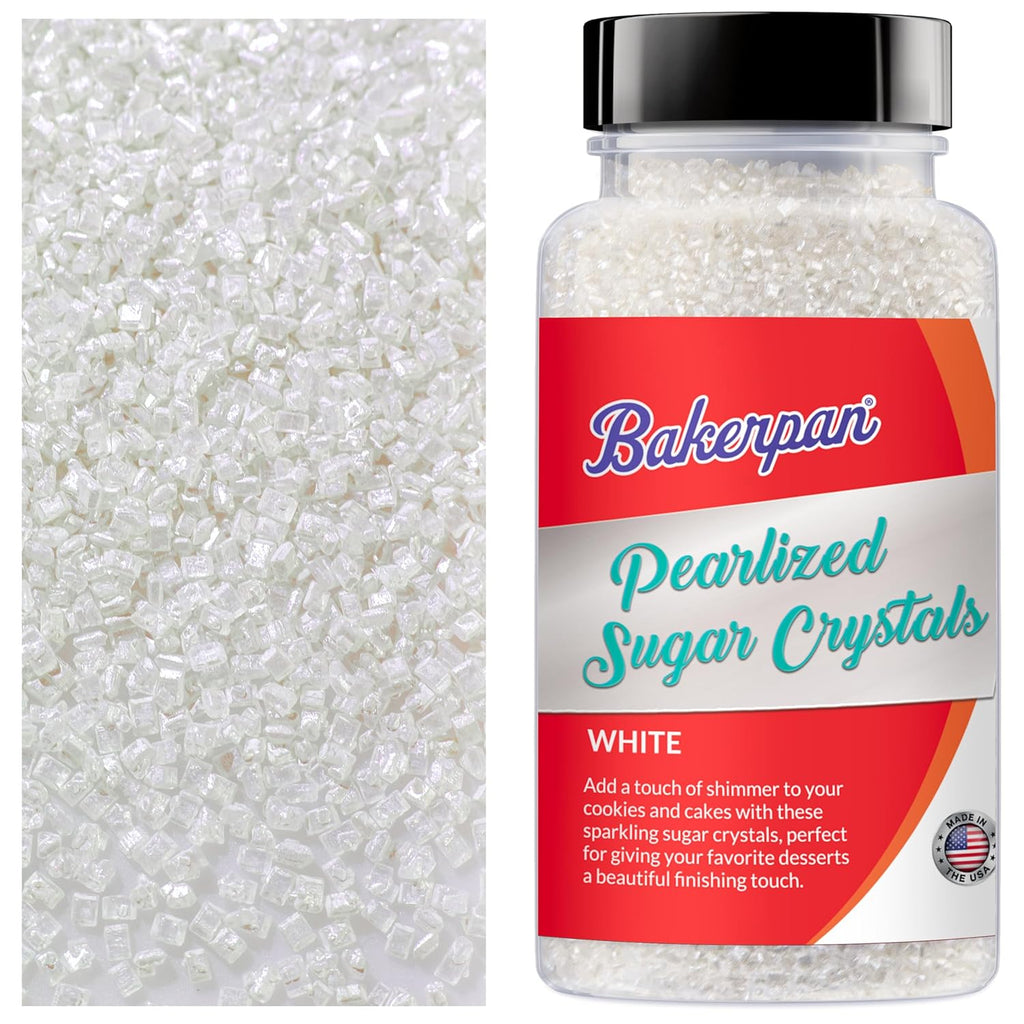 Bakerpan Pearlized Sugar Sprinkles for Baking - 5 Ounce - Sparkling White Decorating Sugar Crystals for Cookies, Cake Pops, Ice Cream (Made in USA)