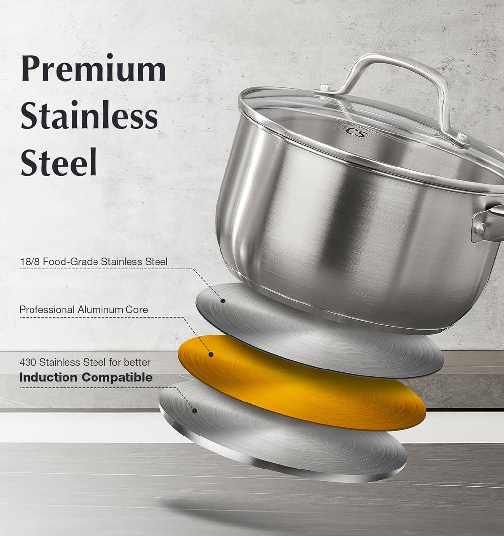 KOCH SYSTEME CS Stainless Steel Saucepan, 3 Quart Saucepan with Lid, Premium Stainless Sauce Pan, Indutcion Sauce Pan with Lid, Stainless Steel Pot 3 QT, Easy to Clean, Oven Safe