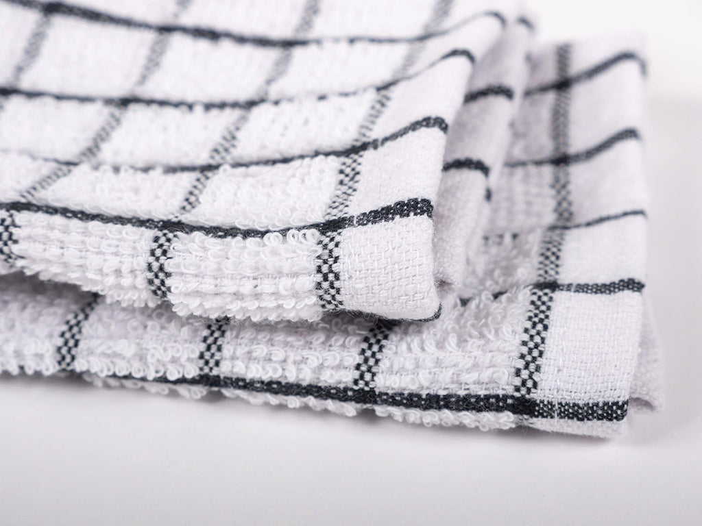 KAF Home Pantry 100% Cotton Checkered Grid Dish Cloths | Set of 6, 12 x 12 Inches | Absorbent and Machine Washable | Perfect for Cleaning Counters, and Any Household Spills - Black