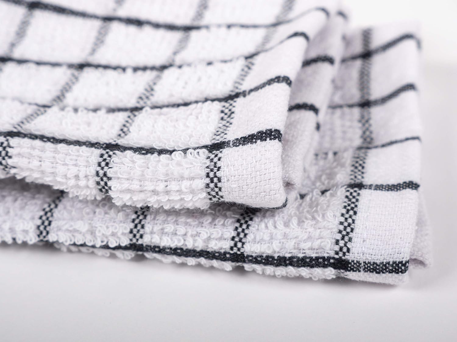KAF Home Pantry 100% Cotton Checkered Grid Dish Cloths | Set of 6, 12 x 12 Inches | Absorbent and Machine Washable | Perfect for Cleaning Counters, and Any Household Spills - Black