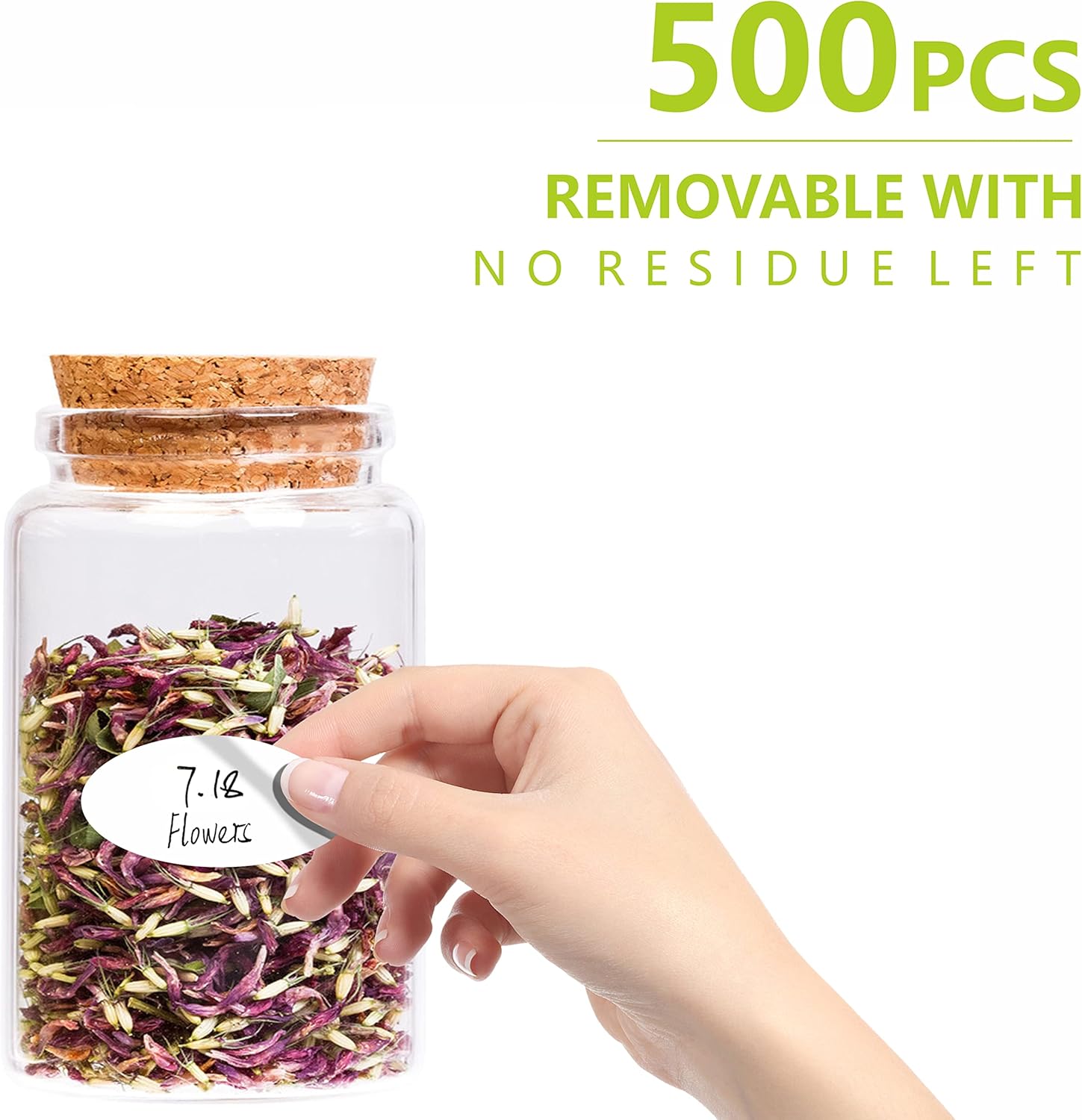 500 Removable Freezer Pantry Labels, Waterproof Tear Resistant Removable No Residue, for Food Containers Jars Kitchen Restaurant Storage Organization