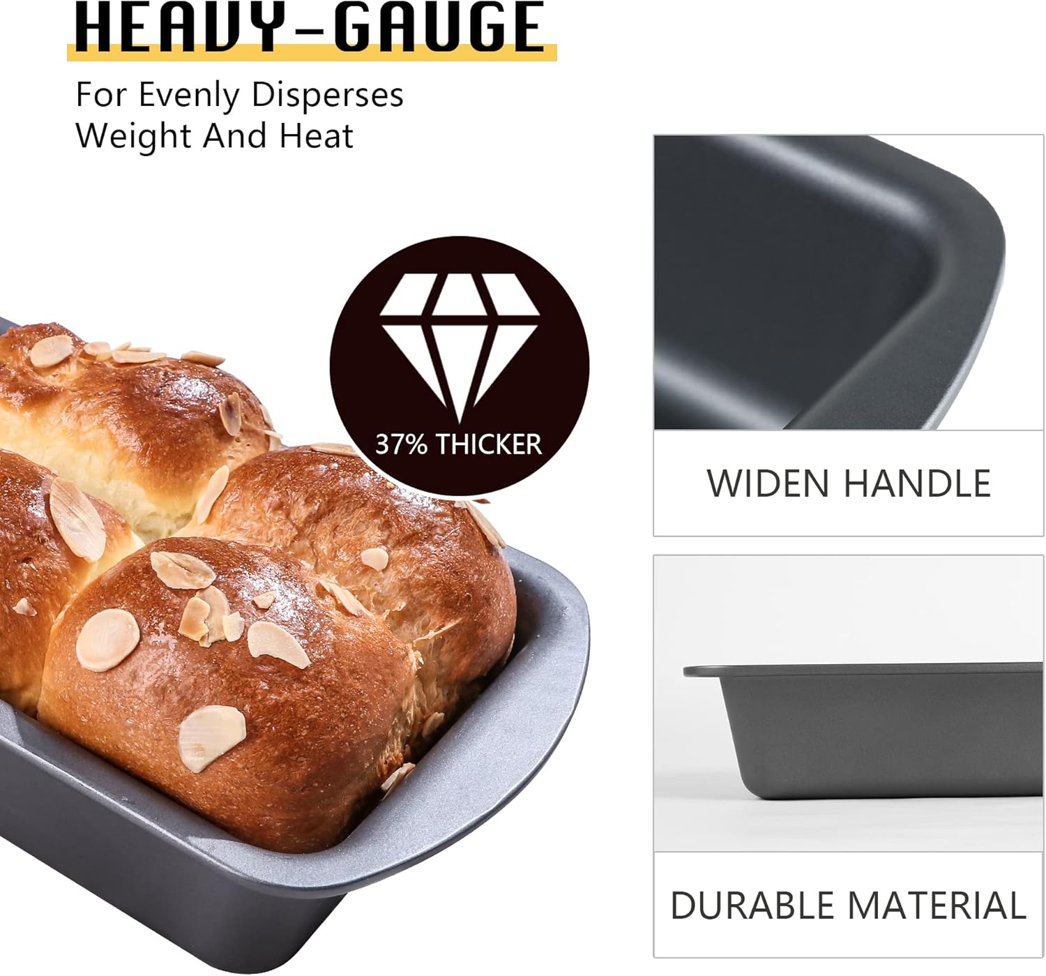HONGBAKE 3 Pack Loaf Pan Set, 8.5 x 4.5 Inches With Wide Grips Nonstick Bread Tin, 1Lb Perfect for Homemade Baking, Grey