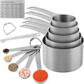 Measuring Cups and Spoons Set, 18/8 Stainless Steel Measuring Cups & Spoons Set with Leveler & Measure Equivalents, Dry & Wet Metal 5 Measure Cups & 5 Measuring Spoons for Kitchen & Baking