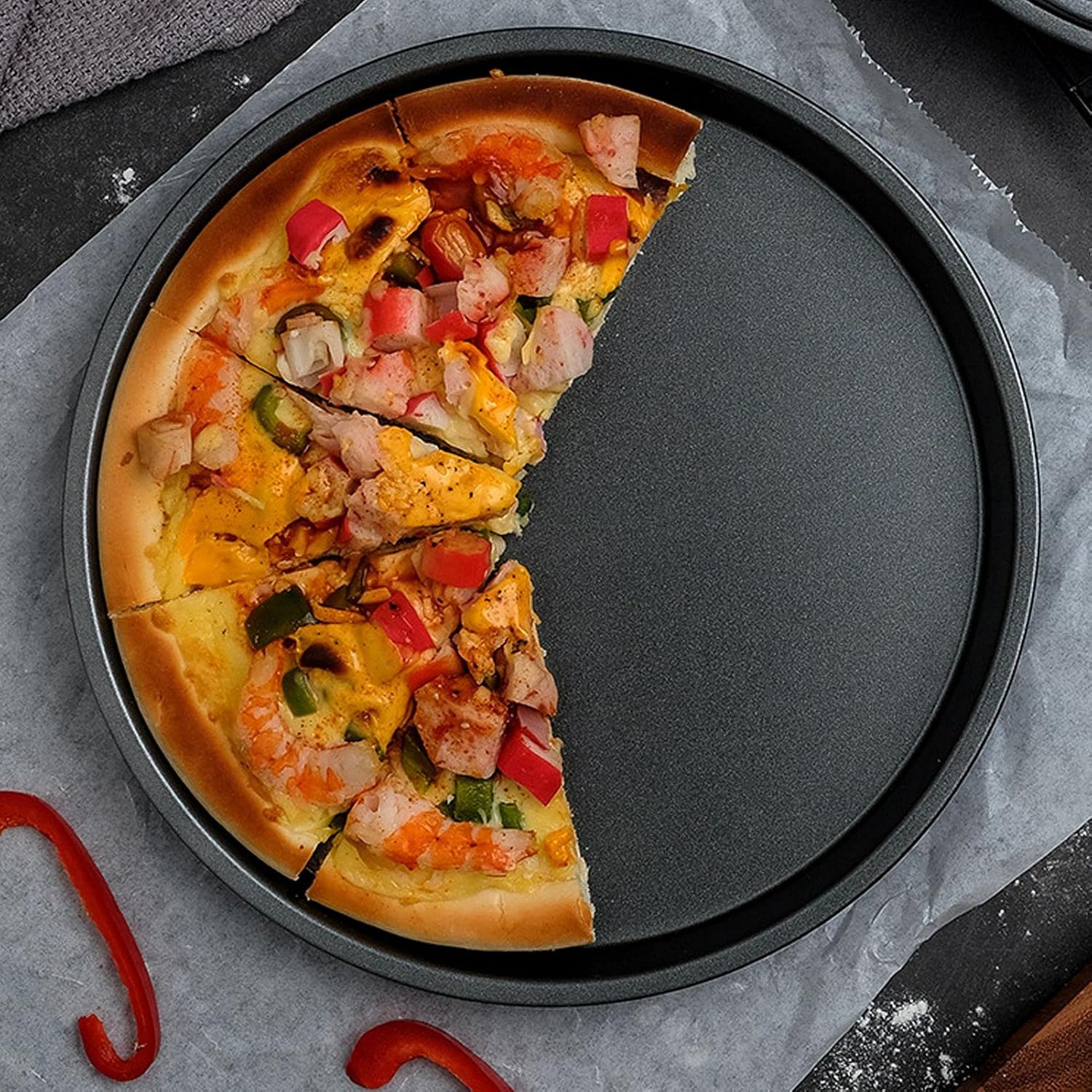 2Pcs Pizza Pan, 6in/9in/10in/12in Deep Dish Round Pizza Pan for Oven, Non Stick Thickened Carbon Steel Baking Pan for Home Kitchen, Dishwasher Safe(12in)