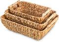 Woven Storage Baskets – Set of 3 Handwoven Water Hyacinth Wicker Baskets with Wooden Handles for Organizing, Decorative Baskets for Laundry Room, Home Decor - Large, Medium & Small