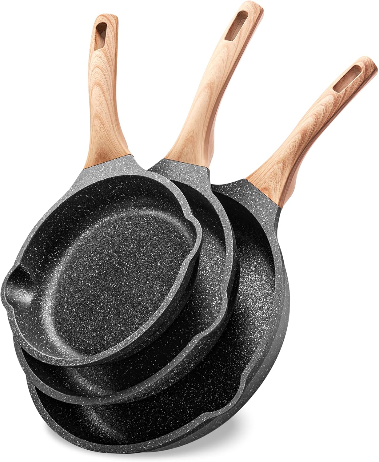 Non Stick Frying Pan Set - YIIFEEO Granite Skillet Set with 100% PFOA & PTFE Free, Induction Egg Omelette Pans for Cooking Pan Set, Cookware Set Nonstick Pots and Pans Set Gift for Women