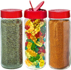 JARMING COLLECTIONS Glass Spice Jars with Shaker Lids - Spice Jars 16 oz for Food Storage, Spice Containers for Kitchen Organization, Organizing Bottles for Spices (Red - Set of 3)