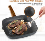Kitchen Academy Induction Cookware Set-17 Piece Non-stick Cooking Pan Set, Black Granite Pots and Pans Set