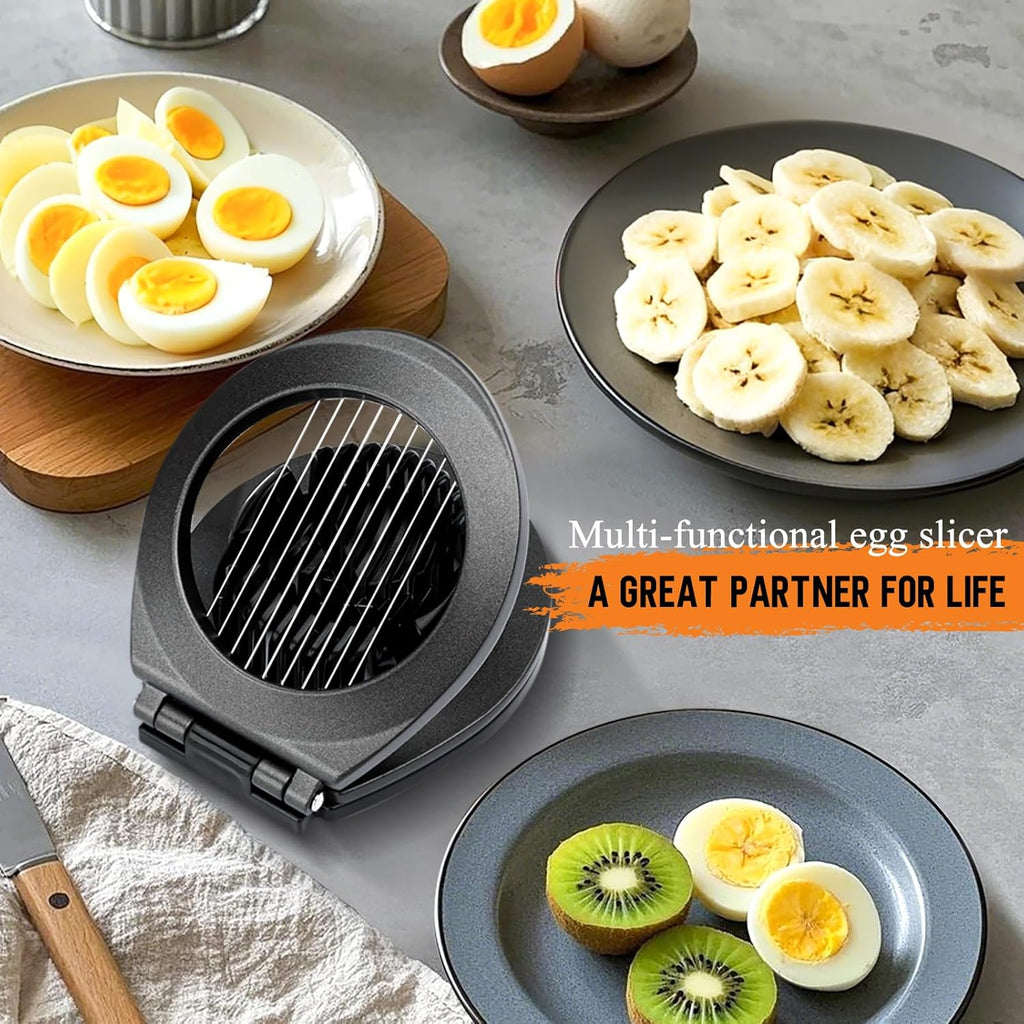 Egg Slicer, BIBURY Egg Slicer for Hard Boiled Eggs, Egg Cutter Heavy Duty Aluminium for Egg Strawberry Mushroom Soft Fruit, Stainless Steel Wire with 3 Slicing Styles - Grey