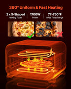 VEVOR Pizza Oven, 8 Presets Electric Pizza Ovens Air Fry Combo, 12-Inch Indoor Pizza Maker Smart Knob Control, 750°F Max Temp, IPX4 Waterproof Countertop Pizza Cooker w/Pizza Stone,Fry Basket